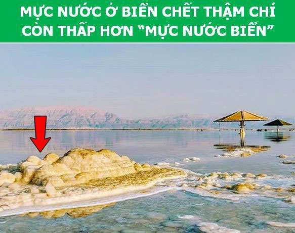 Mực nước ở biển Chết mỗi năm cạn thêm đến 39 inch. Điều này khiến cho mực nước ở đây thậm chí còn thấp hơn Mực nước biển trung bình với con số cụ thể là - 0,43 mét.