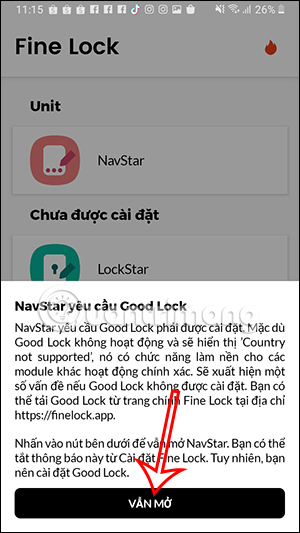 Mở ứng dụng NavStar