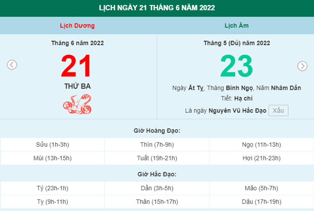 Xem lịch ngày 21/6/2022.