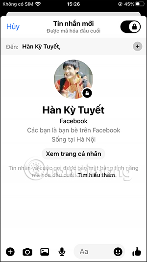 Giao diện nhắn tin Messenger