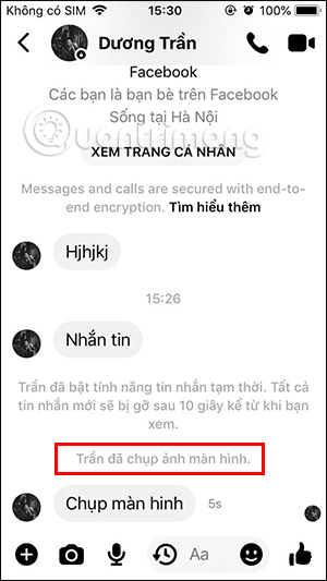 Chụp ảnh màn hình tin nhắn Messenger