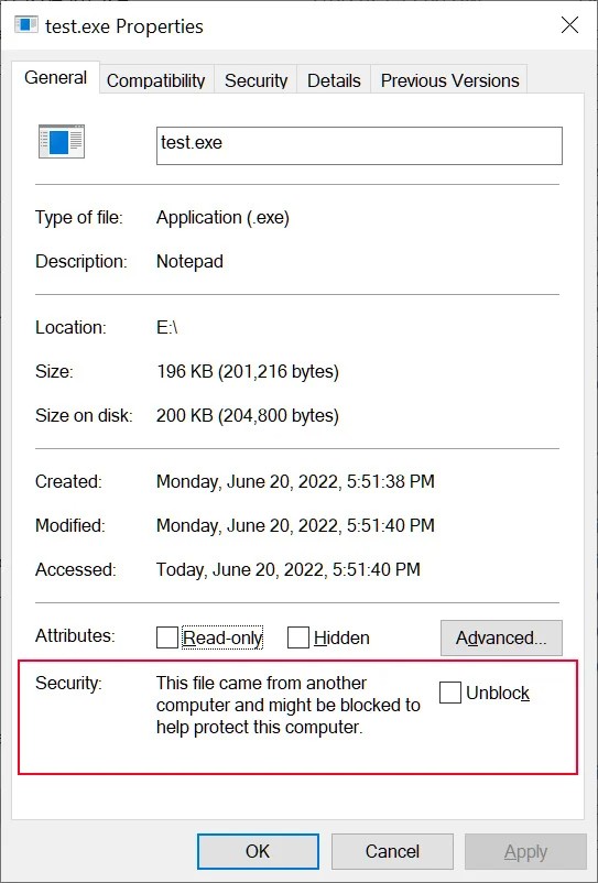 Kiểm tra xem file có MoTW hay không
