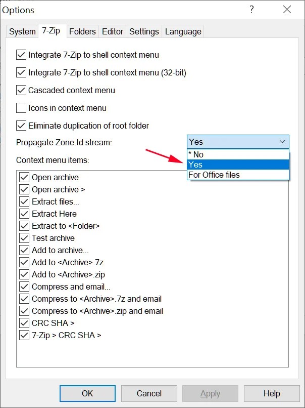 7-Zip đã hỗ trợ MoTW