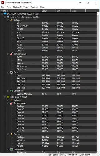 CPUID Hardware Monitor PRO ở chế độ Dark Mode