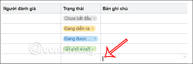 Tạo hàng mới cho bảng Google Docs