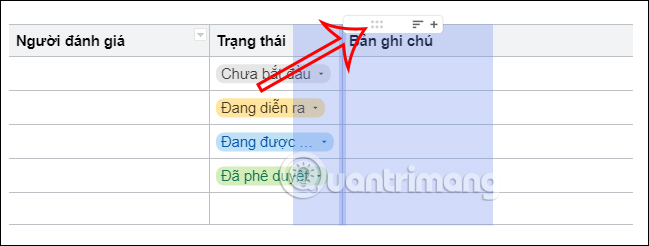 Thay đổi vị trí cột cho bảng Google Docs