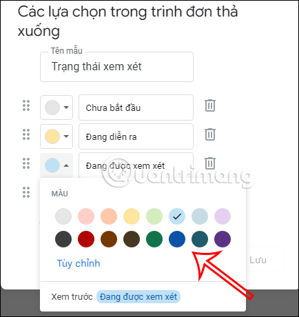 Thay màu cho các tùy chọn xổ xuống Google Docs