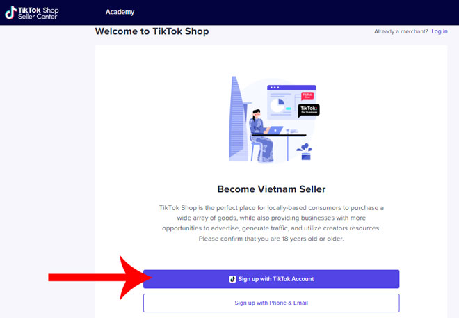 Nhấn vào nút Đăng ký bằng tài khoản TikTok