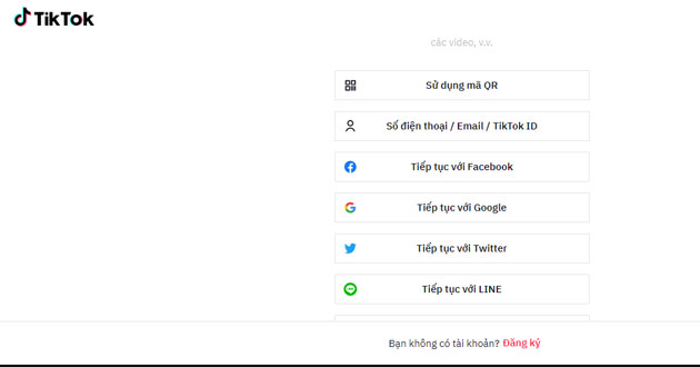 Chọn phương thức đăng nhập TikTok