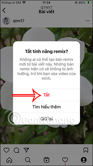 Xác nhận tắt remix ảnh Instagram