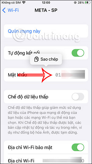 Hiện mật khẩu WiFi iPhone