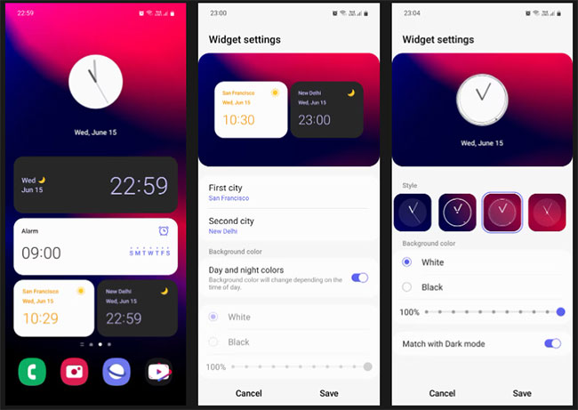Các widget Samsung Clock