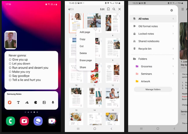 Các widget Samsung Notes
