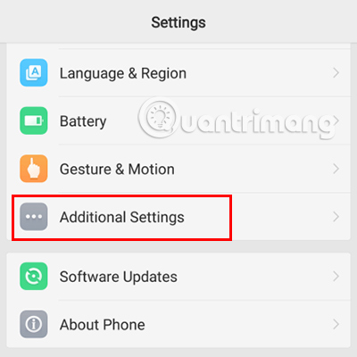 Vào Cài đặt chọn Cài đặt bổ sung.