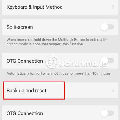 Nhấn chọn Sao lưu và khôi phục.