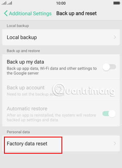 Chọn Khôi phục cài đặt gốc.