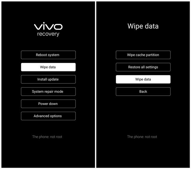 Ấn vào mục Wipe data và chọn Wipe data một lần nữa.