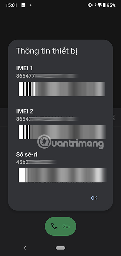 IMEI của điện thoại xuất hiện