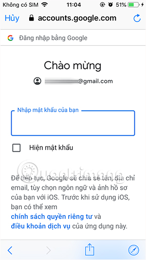 Nhập tài khoản Gmail