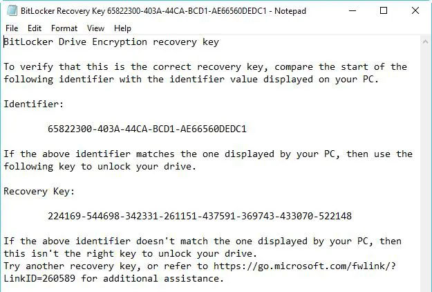 Tìm key khôi phục BitLocker trong file txt