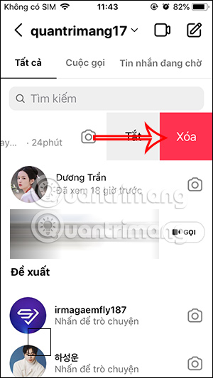 Chọn xóa nhóm chat Instagram