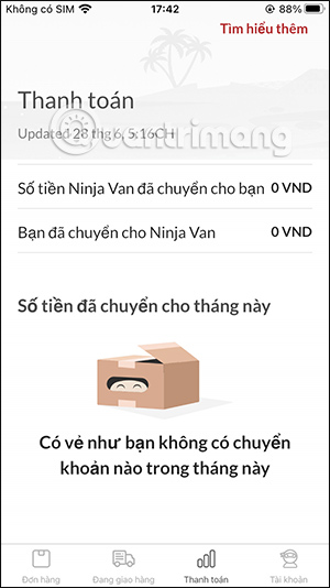 Quản lý thanh toán trên Ninja Van