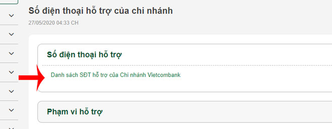 Số điện thoại hỗ trợ chi nhánh Vietcombank