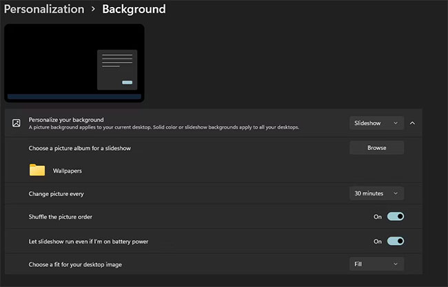 Cài đặt slideshow Windows 11