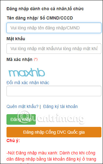 Tài khoản đăng nhập Cổng dịch vụ công Hà Nội