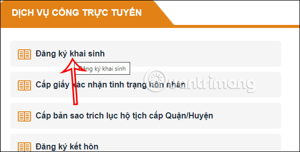 Khai sinh trên Cổng dịch vụ công Hà Nội