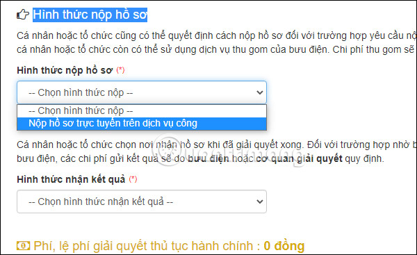 Hình thức nộp hồ sơ trên Cổng dịch vụ công Hà Nội