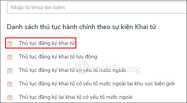 Thủ tục đăng ký khai tử trên Cổng Dịch vụ công Quốc gia