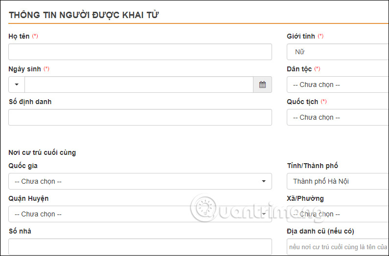 Điền thông tin cá nhân trên Cổng Dịch vụ công Quốc gia