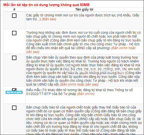 Tải hồ sơ trên Cổng Dịch vụ công Quốc gia