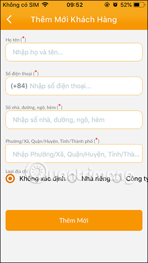 Điền thông tin khách hàng