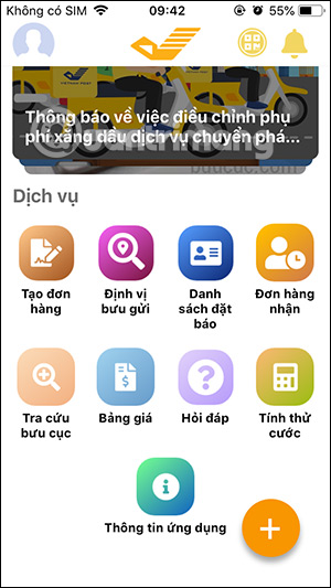 Giao diện ứng dụng My VNPost