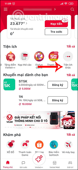 Tiện ích khác trên My Viettel