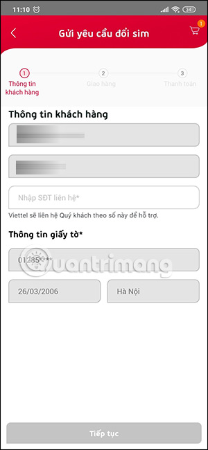 Thông tin khách hàng trên My Viettel
