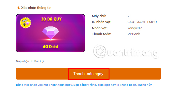 Nhấn Thanh toán ngay.