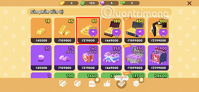 Nhấn chọn vật phẩm mà bạn muốn mua trong game.