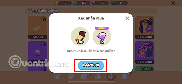 Nhấn vào phần giá tiền để tiến hành thanh toán.