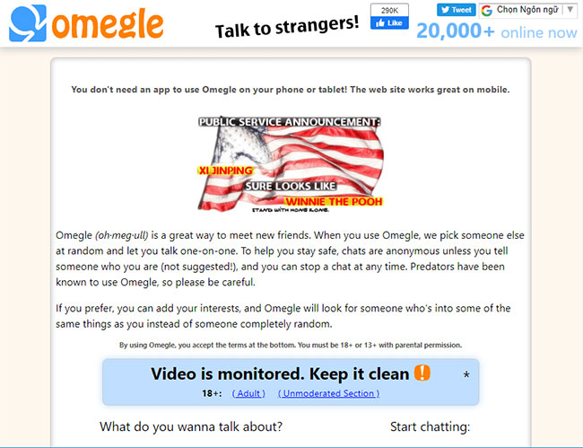 Giao diện trang web Omegle