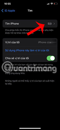 Bật tính năng tìm iPhone