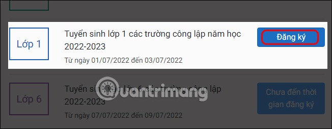 Đăng ký tuyển sinh lớp 1 thử nghiệm