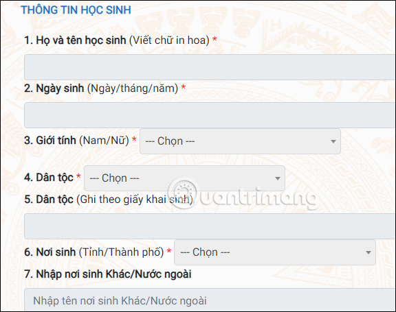 Điền thông tin học mầm non trực tuyến