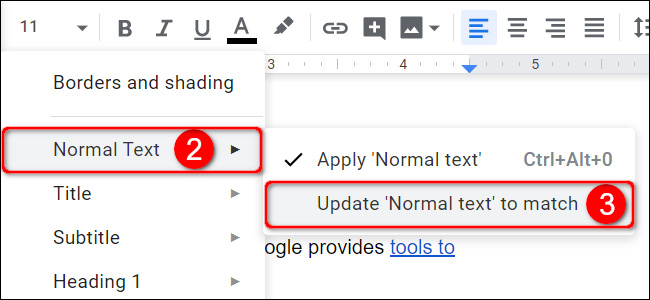 Chọn tùy chọn “Update ‘Normal Text’ to Match”