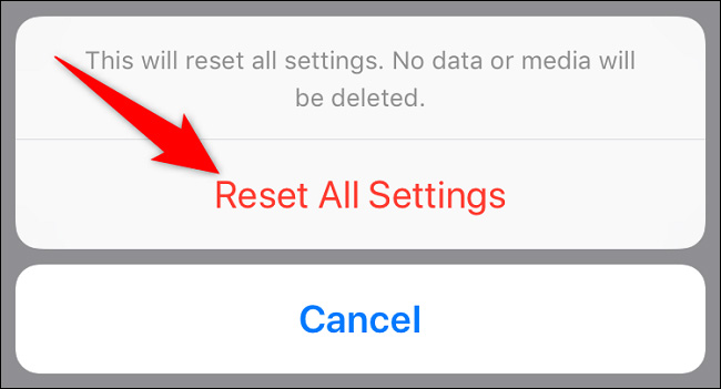 Nhấn vào “Reset All Settings”