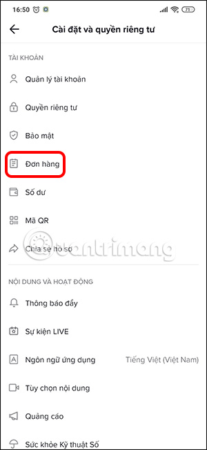 Đơn hàng trên TikTok Shop