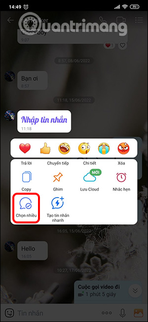 Chọn nhiều tin nhắn Zalo