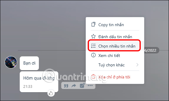 Chọn nhiều tin nhắn trên Zalo PC